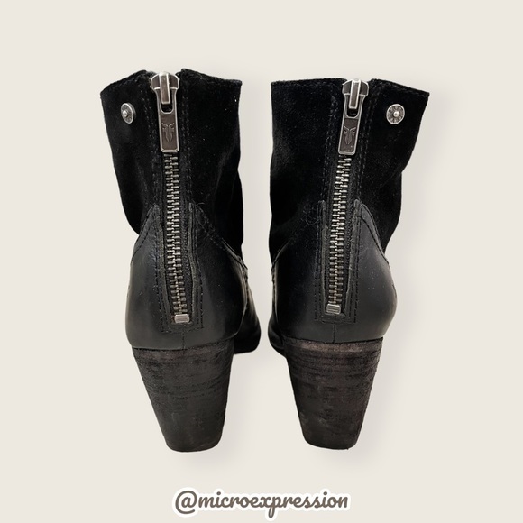 Frye Tessa Zip Short Black Suede Real Leather Zip Up Heeled Round Toe Ankle Boot - Picture 6 of 11